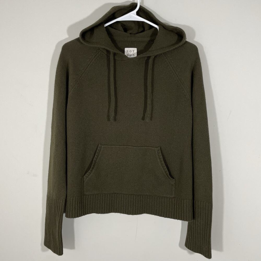 Not Monday Alex 100% Cashmere Hoodie Womens Size Small Olive Knit Pullover Soft